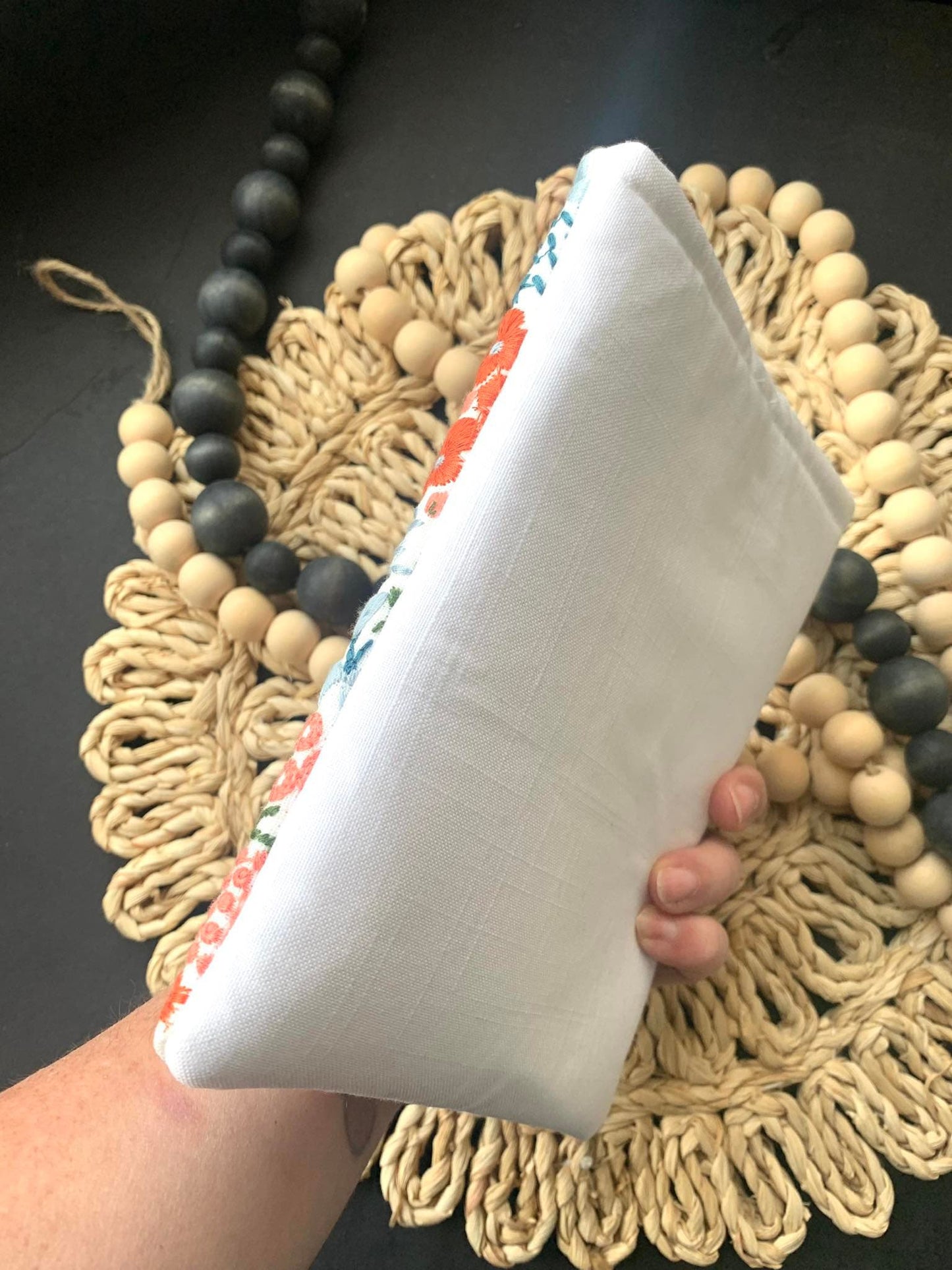 Kindle Nook Sleeve, Blue Pink Floral Embroidered Protective eReader Cover Button Snap Closure Soft Custom Fit Handmade Stitched Pouch