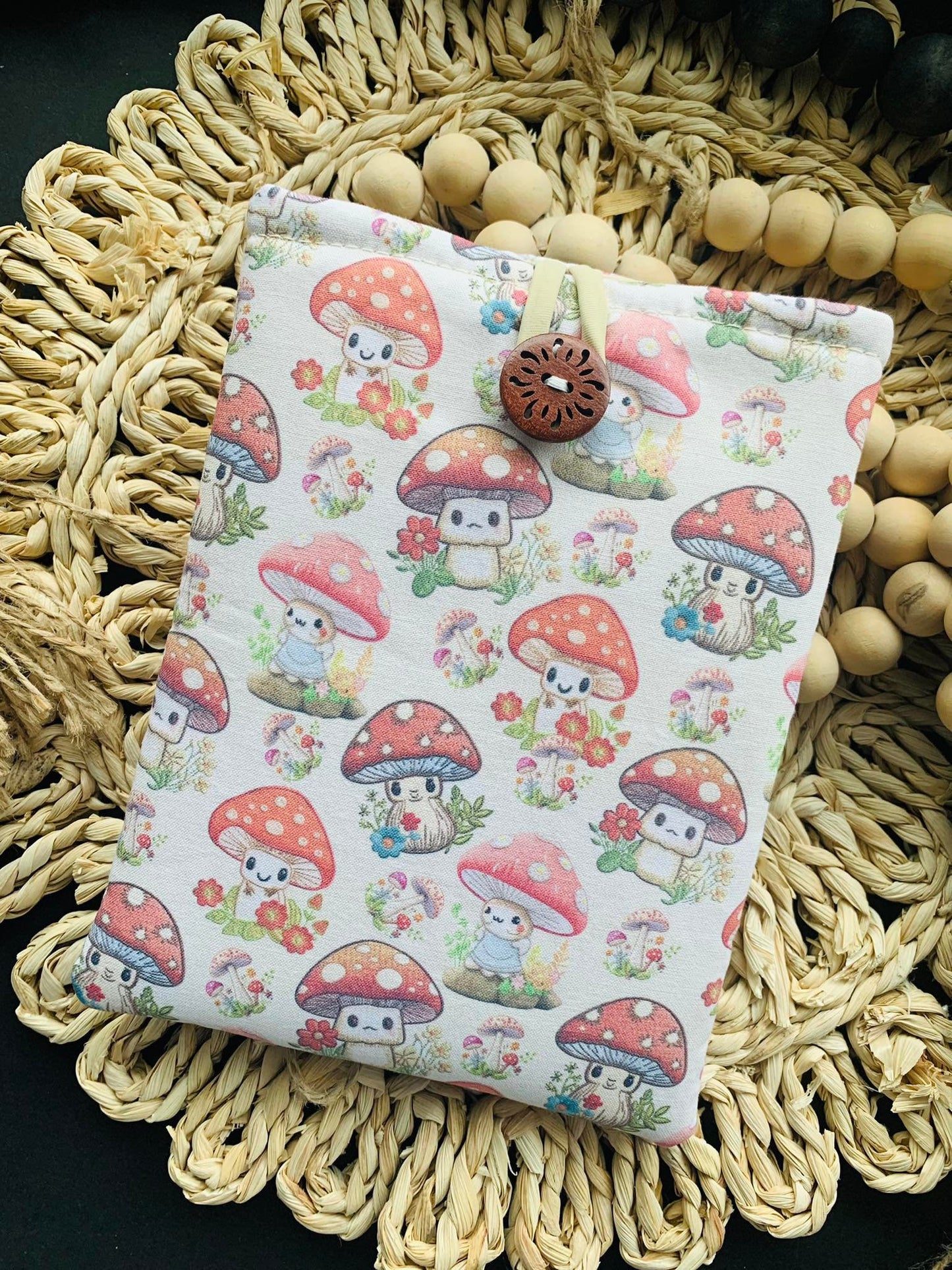 Kindle Nook Sleeve, Cute Mushroom Tablet Handmade Versatile Durable Collector's Item Bookish Gift Zipper-Free Stitched Kindle Bag eReader