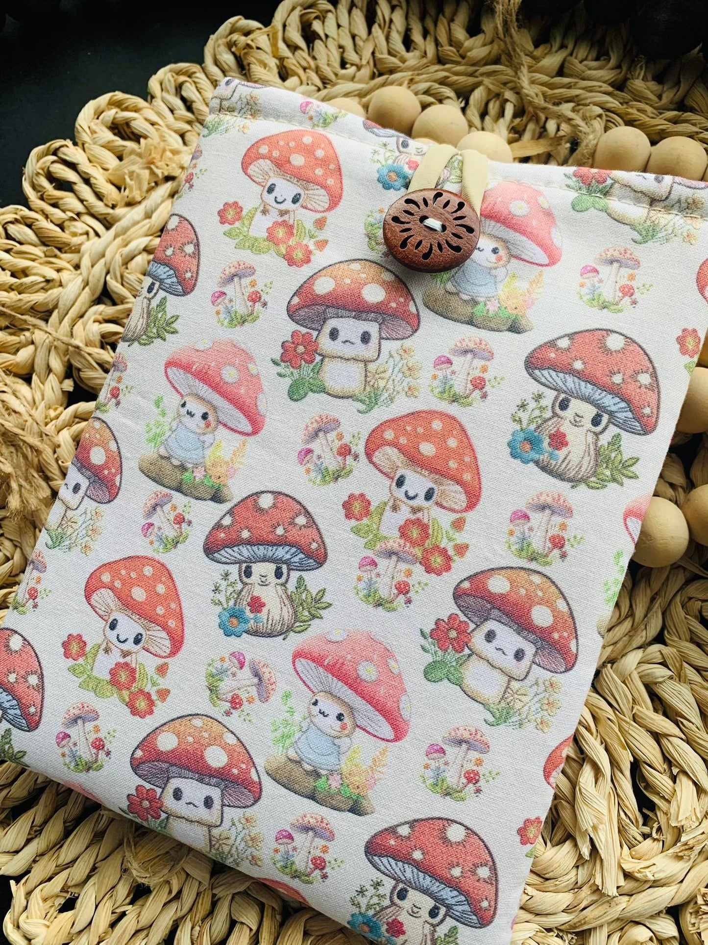 Kindle Nook Sleeve, Cute Mushroom Tablet Handmade Versatile Durable Collector's Item Bookish Gift Zipper-Free Stitched Kindle Bag eReader